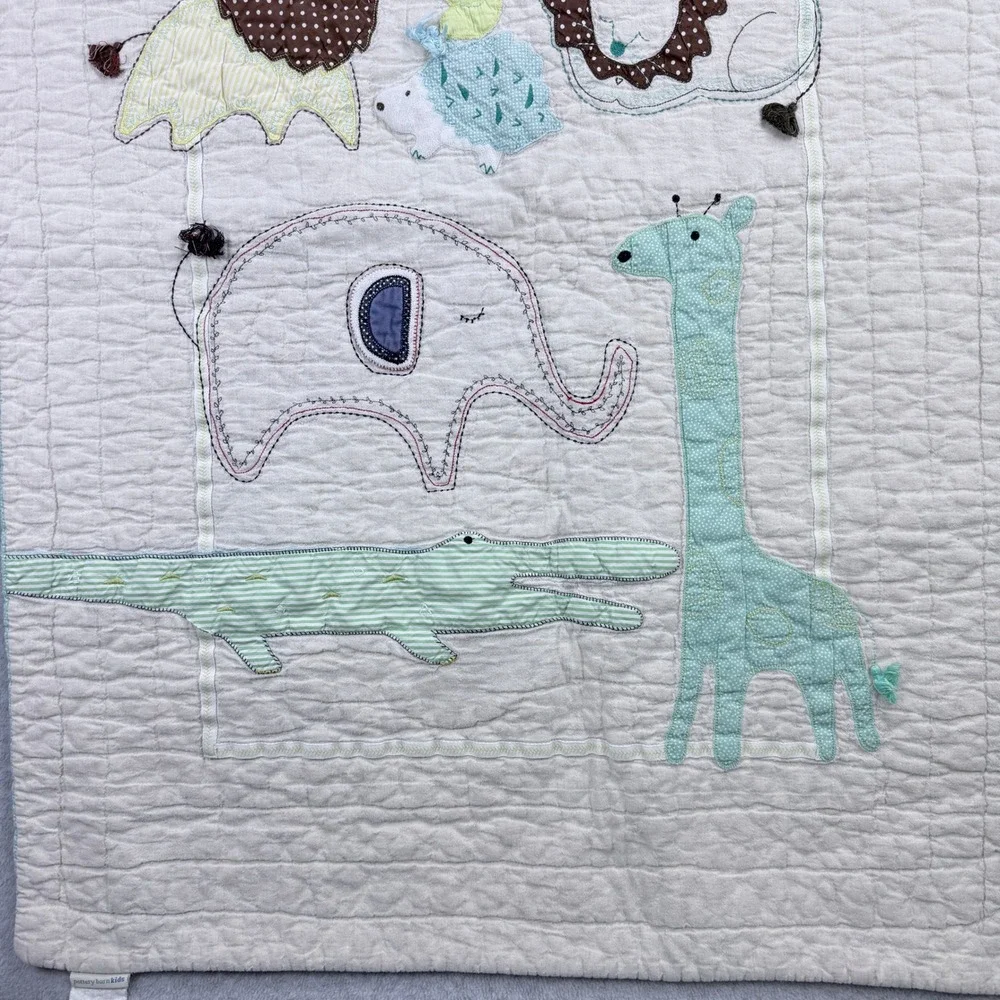 Pottery Barn Kids Animal Safari Quilt Baby One Size Cream Nursery, Jungle Theme